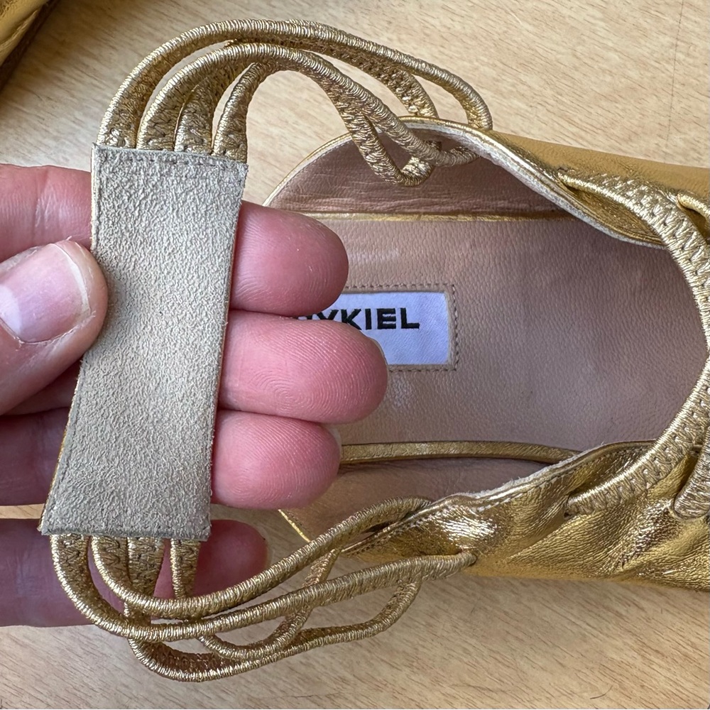 Sonia Rykiel Paris Open Toe Sandal Flats In Gold Sz 39 EU/ 8.5 US - Picture 9 of 13